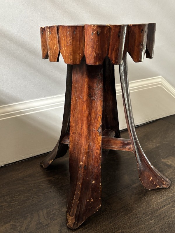 Antique Palm Frond Accent Side Table Taboret Tramp Art Folk Art c 1920 gallery
