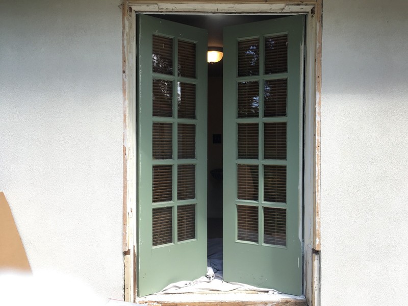 French Doors Double Exterior Wood w Glass Levolor blinds About 4' x 6'-8" Overal gallery