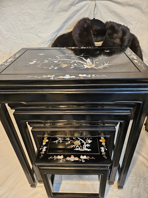 Vintage Black Nesting Tables with Mother of Pearl Inlay gallery