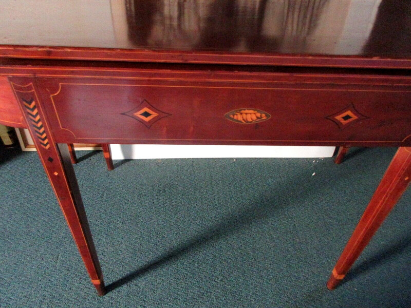 YES A 48" WIDE LARGE ANTIQUE AMERICAN FEDERAL INLAID CHERRY CARD TABLE RARE SIZE gallery