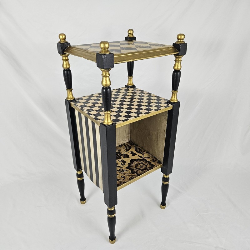 Vintage End Telephone Table Plant Stand Mackenzie Childs Inspired Hand Painted