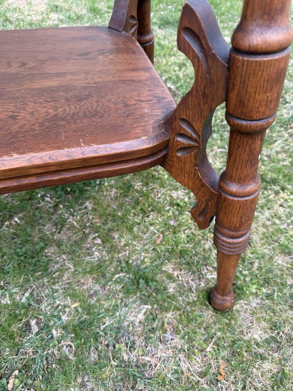 Antique Victorian 2-Tier Parlor Table ~ Nice Carved Oak Wood Apron & Brackets gallery