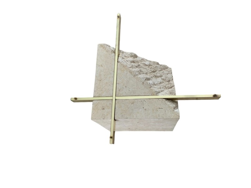 Postmodern Tesselated Mactan Stone and Brass Coffee Table With Glass Top gallery