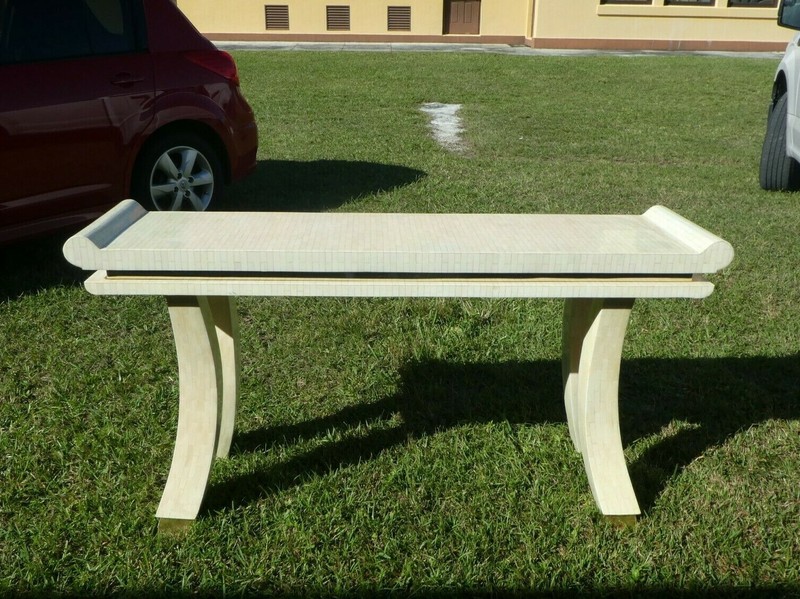 1970’S TESSELLATED BONE MING ALTAR TABLE WITH BRASS FITTINGS