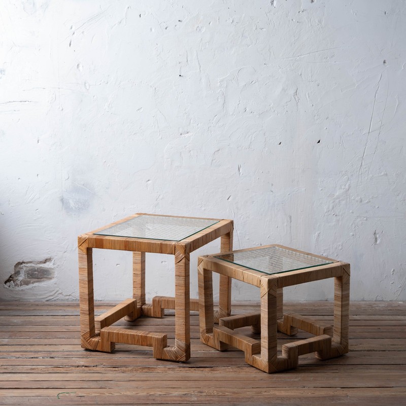 Rattan-Wrapped Nesting Tables Attributed to Bielecky Brothers, c.1970