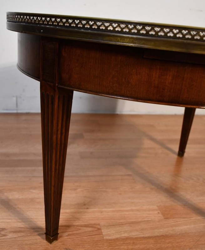 1930s French Louis XVI Style Walnut Coffee Accent Table Brass Gallery Railing gallery