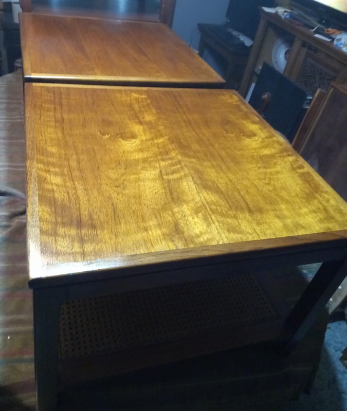 Pair Walnut Caned End Tables / Side Tables (RP)