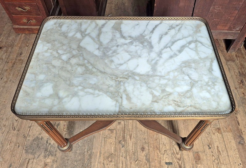 ANTIQUE FRENCH MARBLE TOP CENTER SERVING TABLE gallery