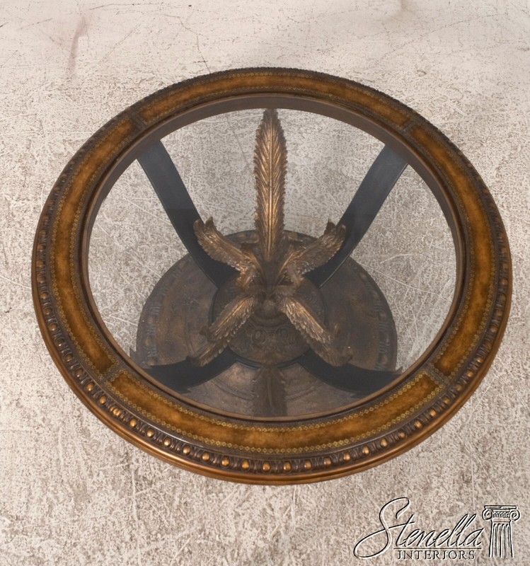 F67691: Round Decorative Glass Top Coffee Table w. Ornate Base gallery