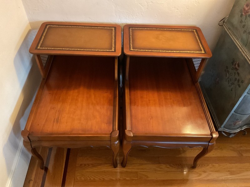 ( Set of 2 ) 1950s Vintage Leather and Mahogany Step Side Tables
