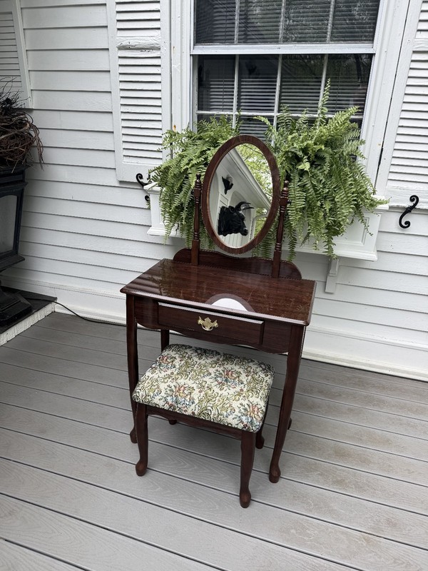 VTG BOMBAY COMPANY VANITY END SIDE TABLE DESK NIGHTSTAND & MIRROR & STOOL BENCH gallery