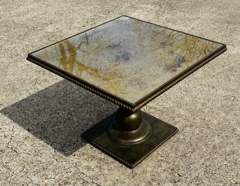 Hollywood Regency Gold GILTWOOD Rope Glass Top Pedestal Side Table Table Vintage gallery