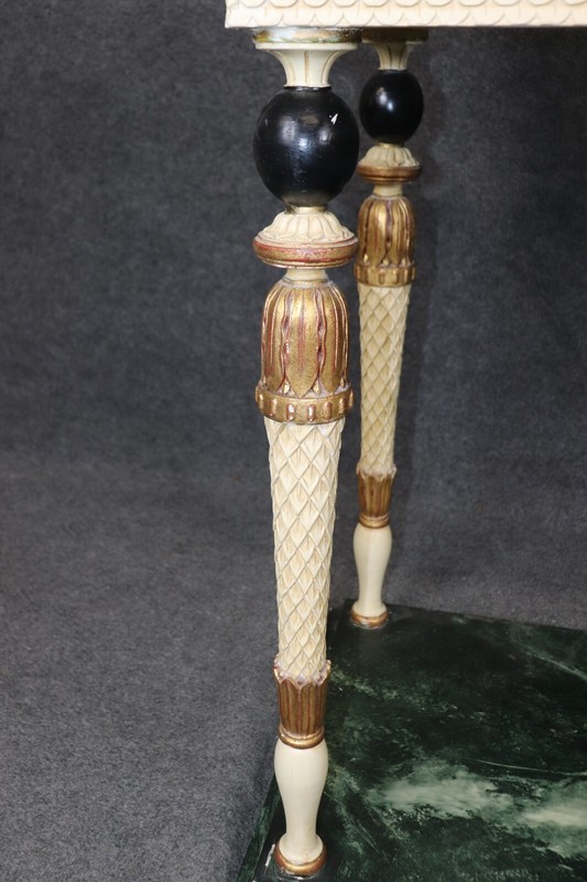 Rare Pair of Marble and Faux Marble Paint Decorated Console Tables Manner Jansen gallery