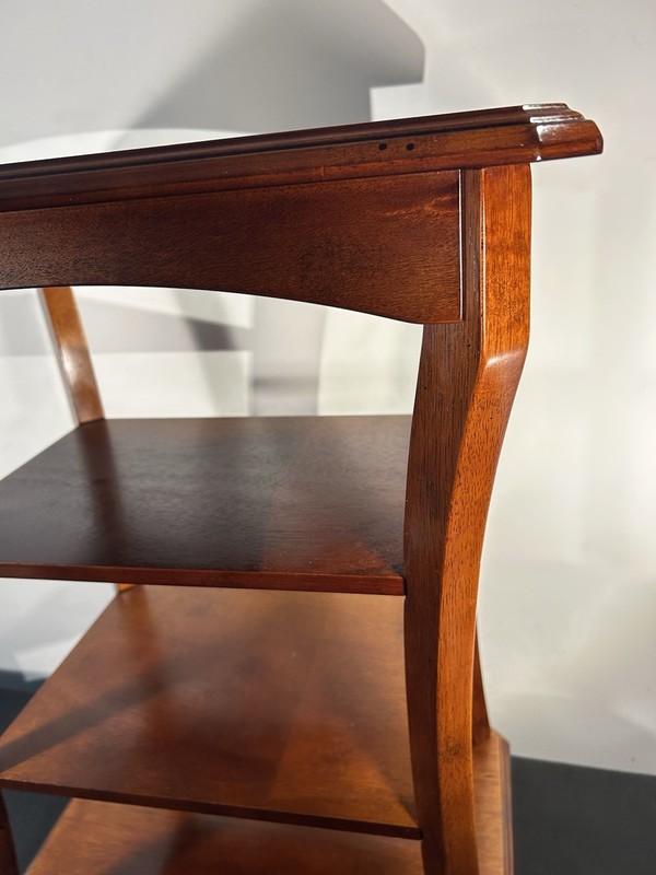 Late 20th C. 4-Tier Mahogany Side Table ~ Bookmatched Top ~ Bombay Co. gallery