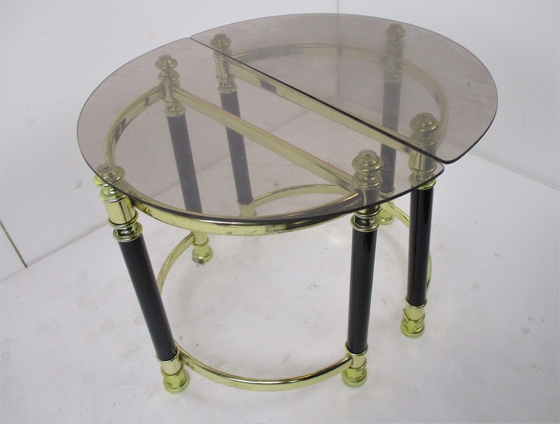 Two Side Coffee Wine End Tables Chrome Smoked Glass 80s Half Moon Vintage gallery