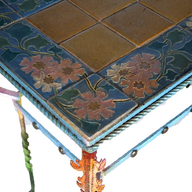 Arts & Crafts Rookwood Pottery Tile Top Wrought Iron Table C1910 gallery