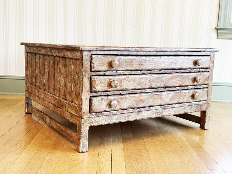 Vintage Three Drawer Flat File Style Pine Coffee Table