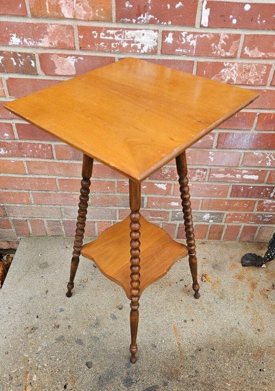 Antique Solid Oak Plant Fern Stand Pedestal Table Turned Wood Legs 28.5″