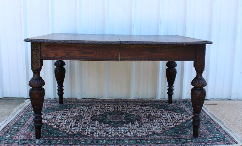 French Antique Tiger Oak Renaissance Kitchen Dining Table Circa 1880 gallery