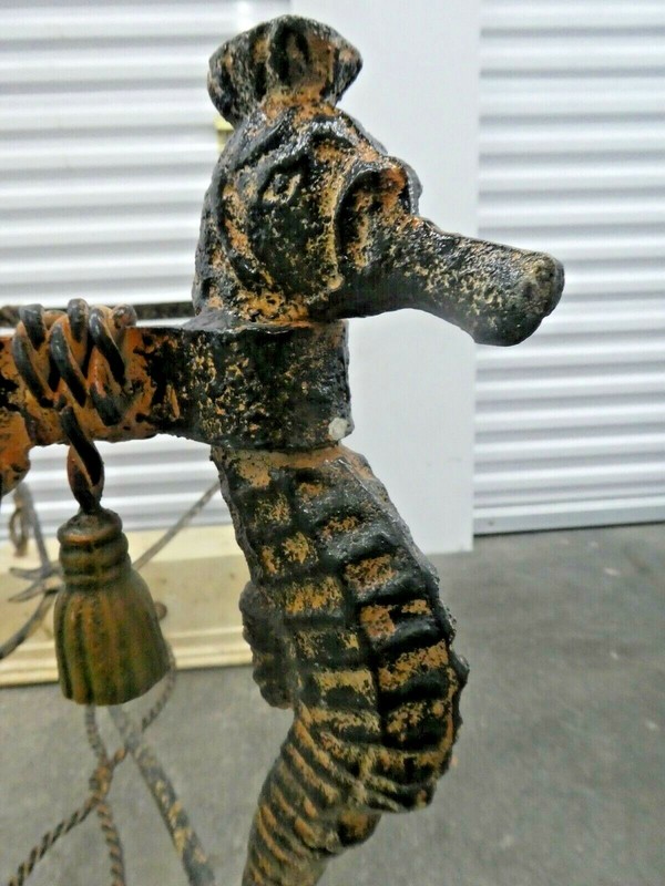 WROUGHT IRON SEAHORSE AND STARFISH CONSOLE TABLE ON TERRAZZO PLINTHS gallery