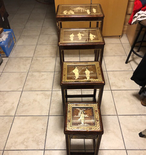 RARE – Mid 20th Century Chinoiserie Lacquered Nesting Tables – Set of 4