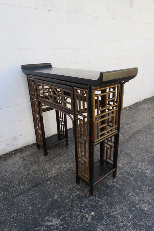 Hollywood Regency Asian Distressed Painted Small Narrow Console Entry Table 6150 gallery