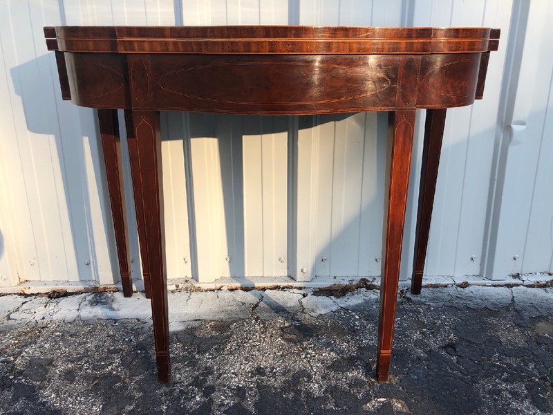 Rare New York Hepplewhite Inlaid 5 Leg Card Table 29 3/4” X 36 1/4” X 17 1/2” gallery
