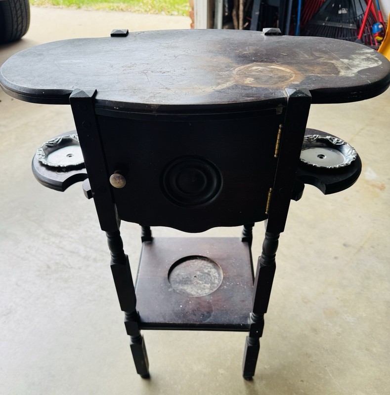 Early 1900s H.T. Cushman Mfg. #244 Smokers Table 20.5 W x 26 H x 12 D -No Stands gallery
