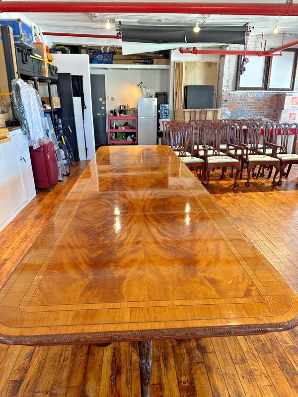 Chippendale Three Pedestal Mahogany Dining Table w/ Two Leaves: Ball & Claw Feet gallery