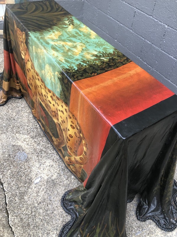 Baxter Leopard Curtain Console Table Fiberglass Painted MCM Signed Rare Table gallery