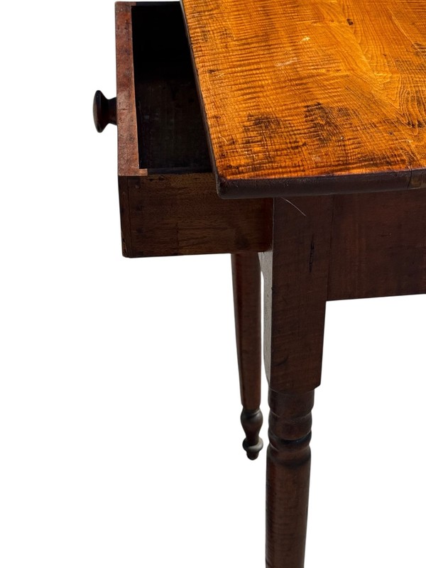 Antique tiger maple side table work stand 1 drawer sheraton 1820 gallery