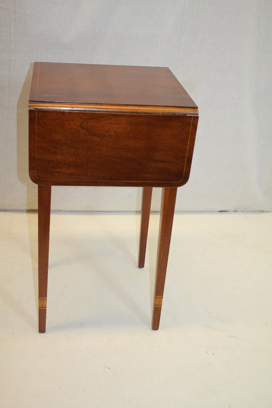 english Inlaid Drop Leaf Table w/ Leather front Drawer by Stiehl New York gallery