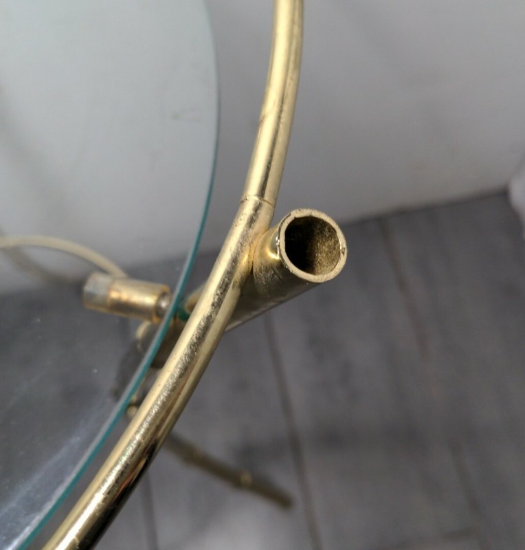 Vintage Mid Century Modern Gold Metal Faux Bamboo Round Glass Table Regency gallery