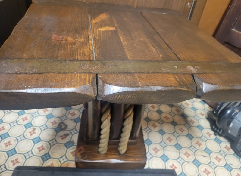 Rare Vintage Coastal/Nautical Block Design End/Side Table W/Ship Pulley & Rope gallery