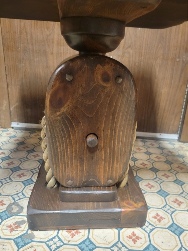 Rare Vintage Coastal/Nautical Block Design End/Side Table W/Ship Pulley & Rope gallery