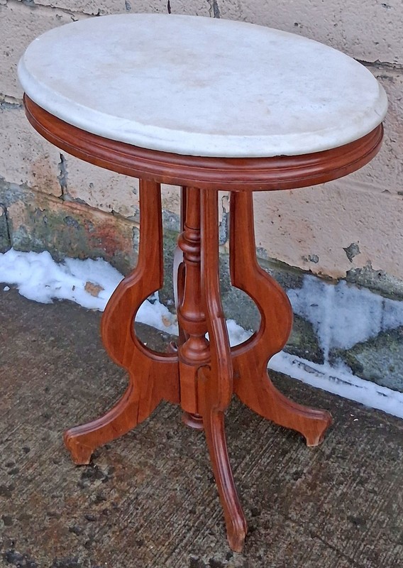 Antique Vintage Victorian Solid Maple Oval Marble End Accent Table Nightstand gallery