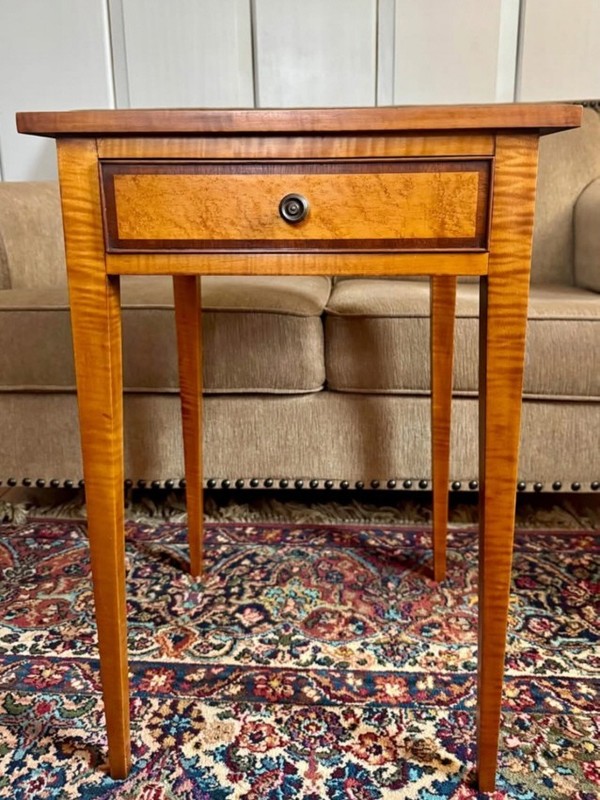 Tiger maple stand by Eldred Wheeler in the Williamsburg Hepplewhite style c1790