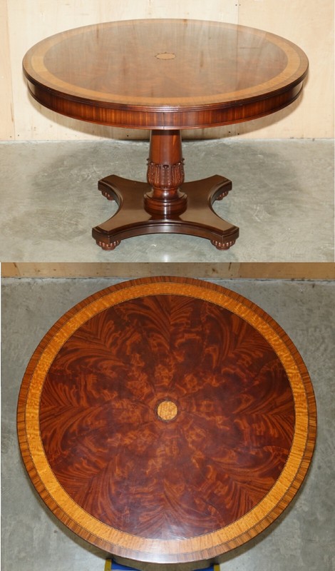 STUNNING FLAMED MAHOGANY SATINWOOD ROUND HENKEL HARRIS WINCHESTER DINING TABLE