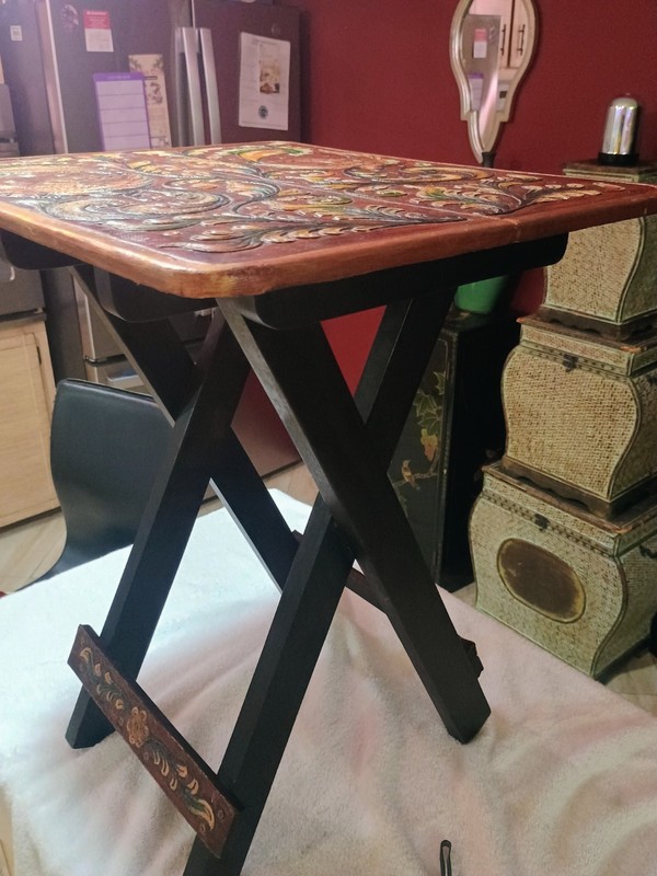Duenas Family COLONIAL POLYCHROME Folding LEATHER TABLE gallery