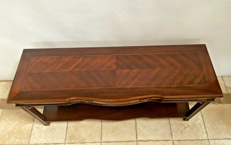Vintage Bassett Sofa Console Table Drawer Bottom shelf Chinese Chippendale gallery