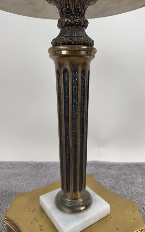 Italian Hollywood Regency Round Marble Brass & Bronze Base Wine Table or Stand gallery