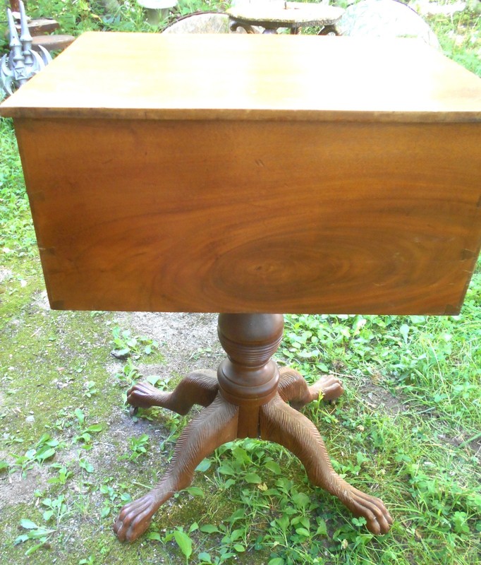 ANTIQUE CLASSICAL FEDERAL MAHOGANY 2 DRAWER WORK TABLE~CARVED PAW FEET gallery
