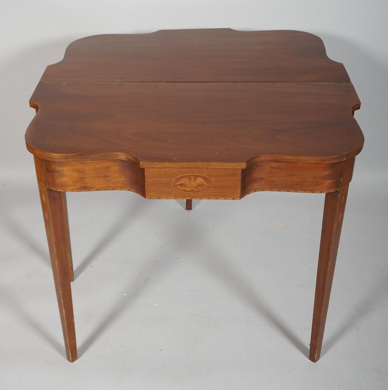 Federal Style Mahogany Flip Top Game Table Console Table Satinwood Eagle Inlays gallery