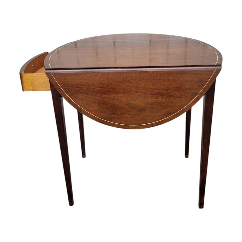 1940s Baker Mahogany Pembroke Table Inlaid Federal Style Drop Leaf USA Made gallery