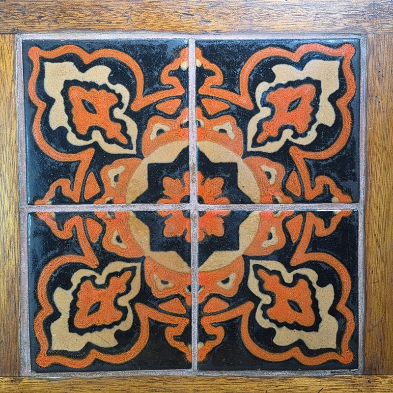 Moorish Flame Taylor Tilery 1930s Tile Top Wood Table California Pottery Vintage gallery