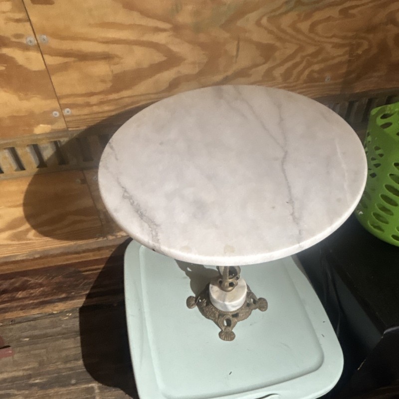 Antique Victorian Marble Accent Table Round Ornate Metal Base Carvings