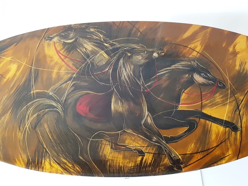 Superb Coffee Table With Horses 1960 1970 Vintage Plastic Resin 60’s 70’s