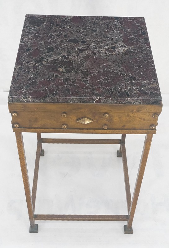 Solid Heavy Forged Copper Marble Top 18" Square Stand Lamp Table Pedestal MINT! gallery