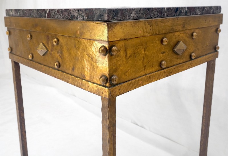 Solid Heavy Forged Copper Marble Top 18" Square Stand Lamp Table Pedestal MINT! gallery