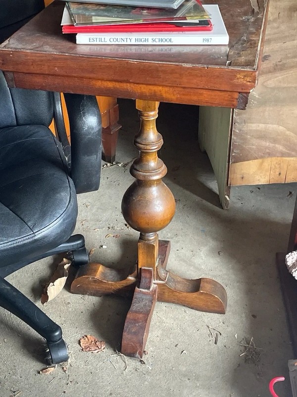 Antique Wooden Accent Table with Ornate Pedestal Base, Rectangular, Brown
